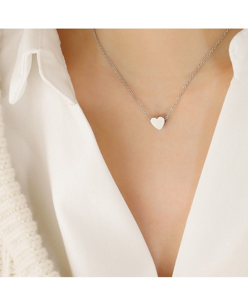 Dainty stainless silver heart minimal pendant