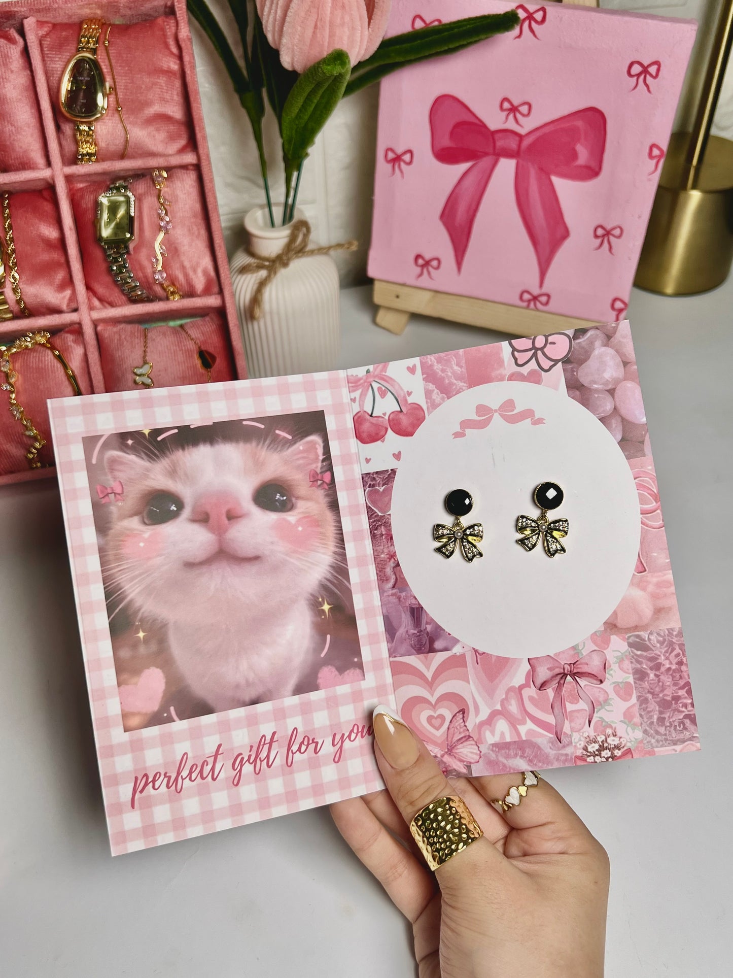 Cute bow korean style earring studs