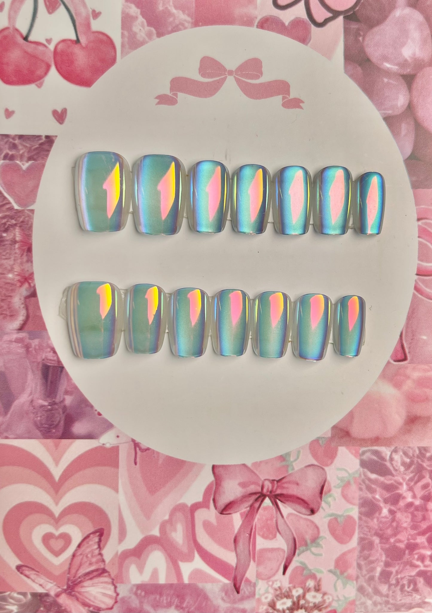 Cutest short cat eye gel press on nail set of 14pcs - cute gift card packagaing