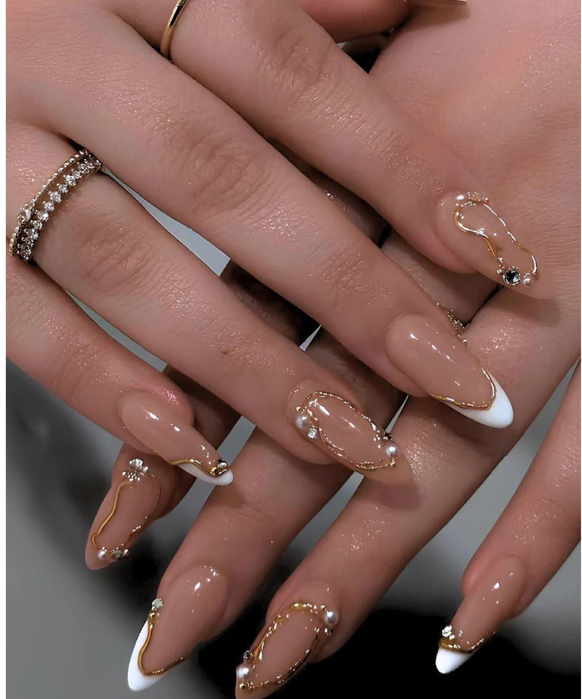 24pcs high quality french nude realistic gold nails