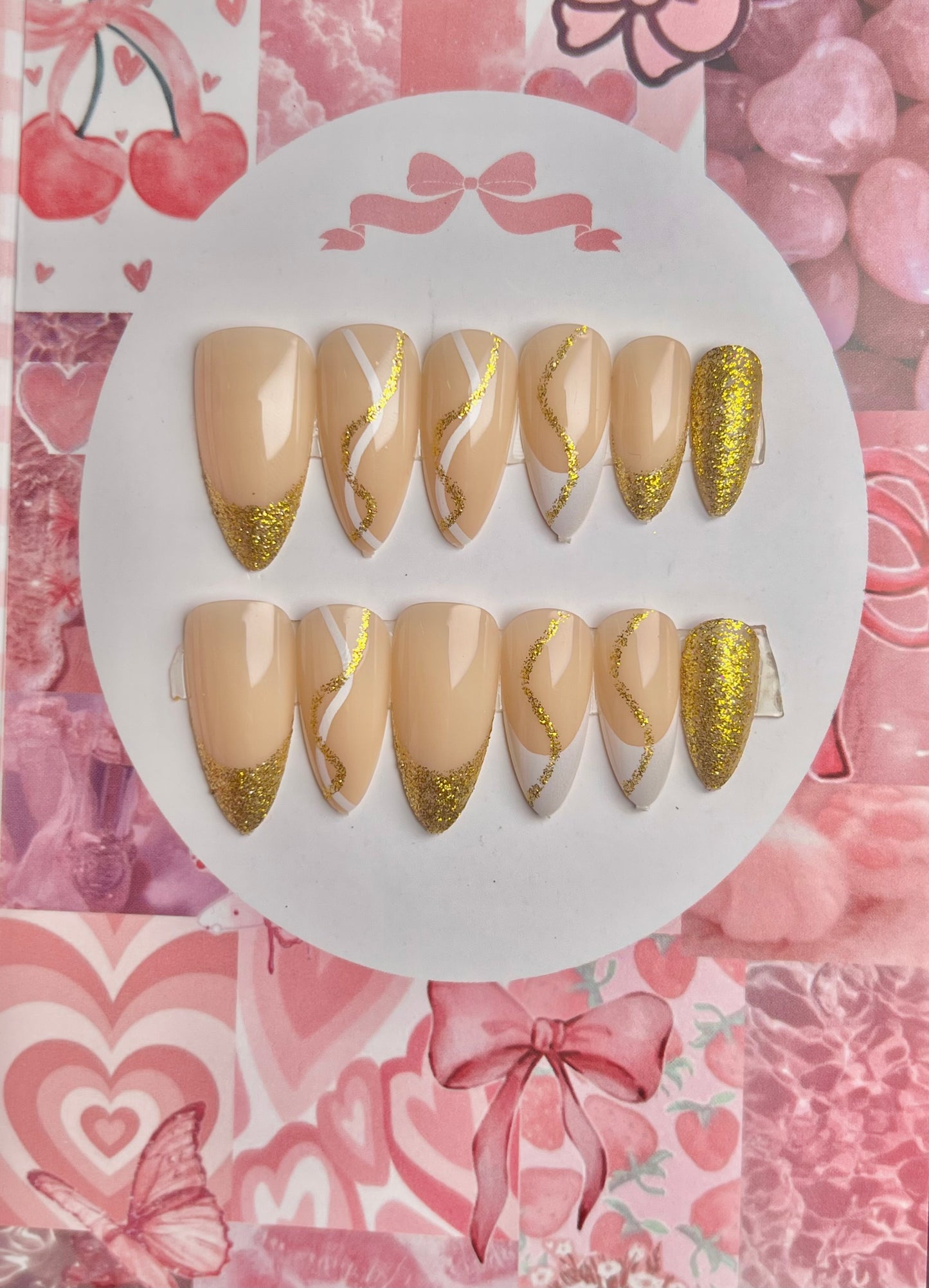 Gold french handmade nail set - cute gift card packaging