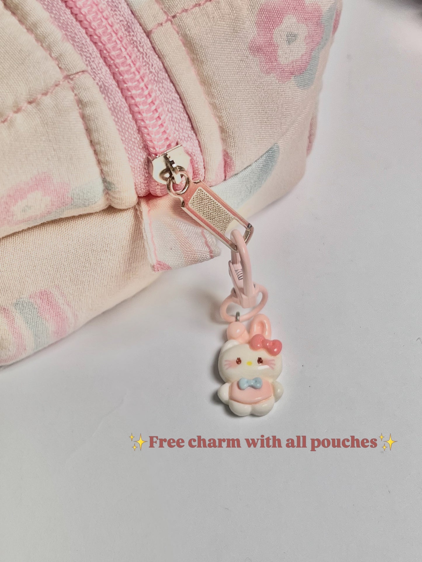 Cute pink makeup pouch - makeup bag for makeup Or skincare with free charm