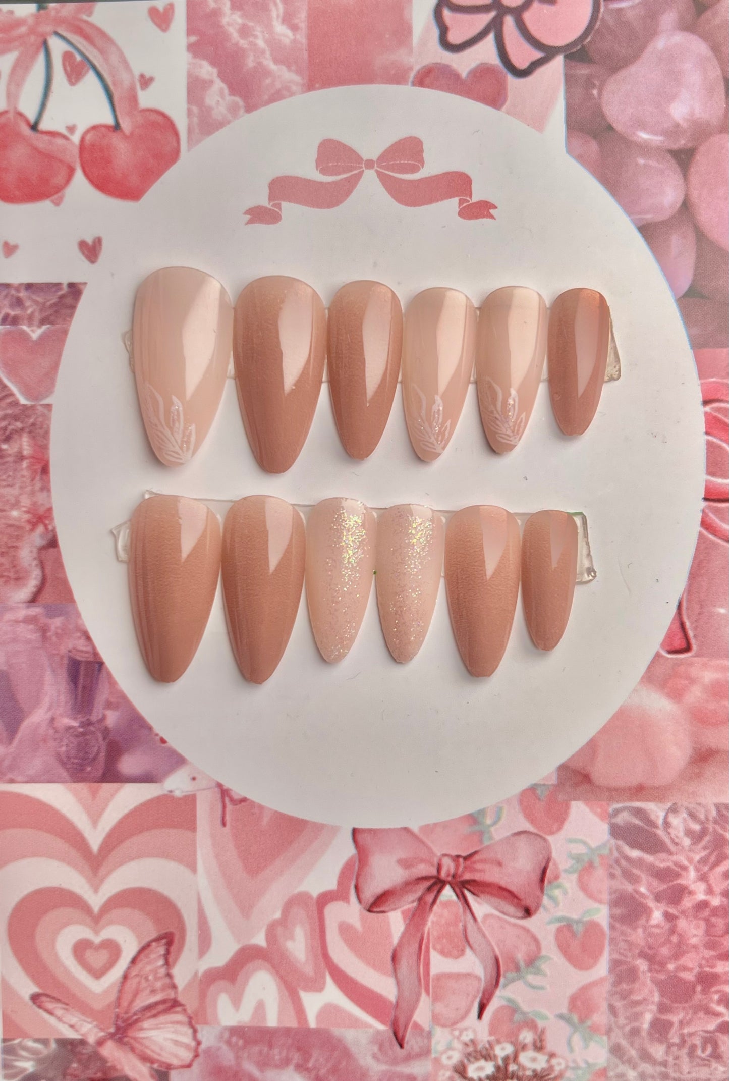 Premium quality pink long acrylic nail set - cute gift card packaging