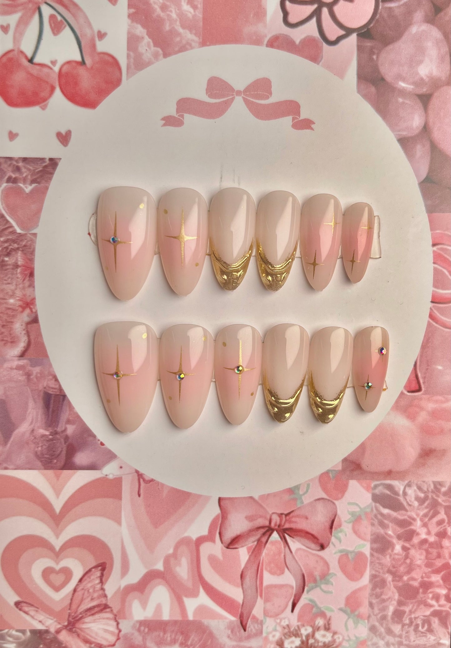 Most demanded cute pink & gold chrome 3D nail set - cute gift card packaging