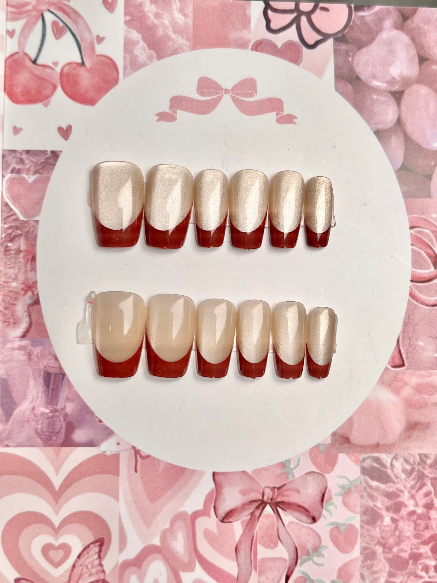Cat eye red french nail set- gift card packaging