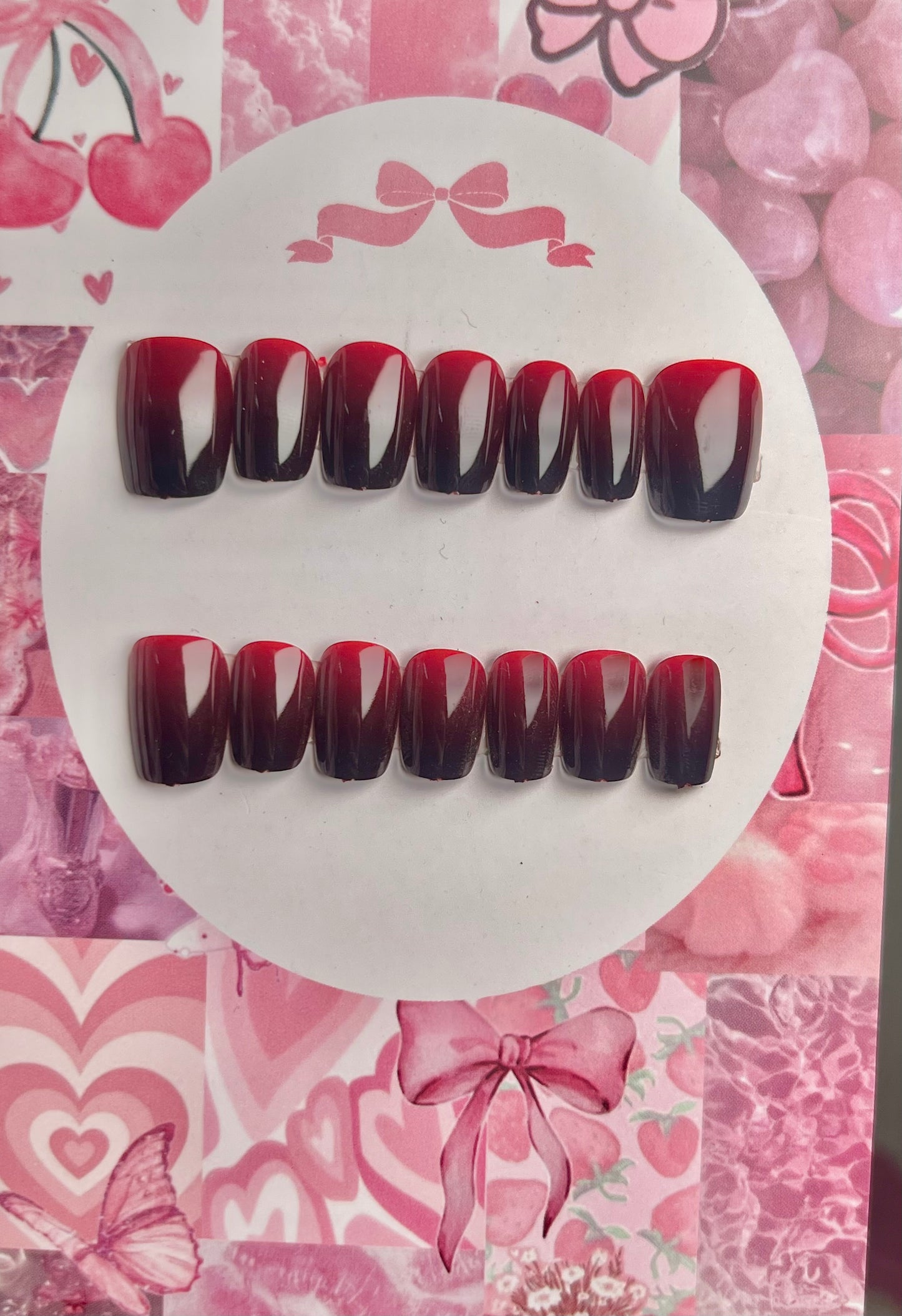 High quality 14pcs Cherry red short nails - cute gift card packaging