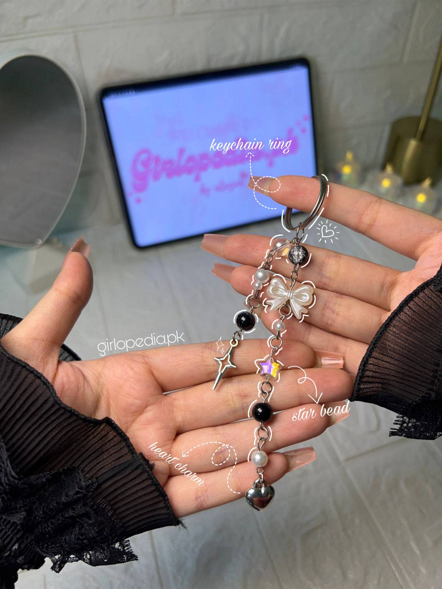 Cute trendy black beaded keychain