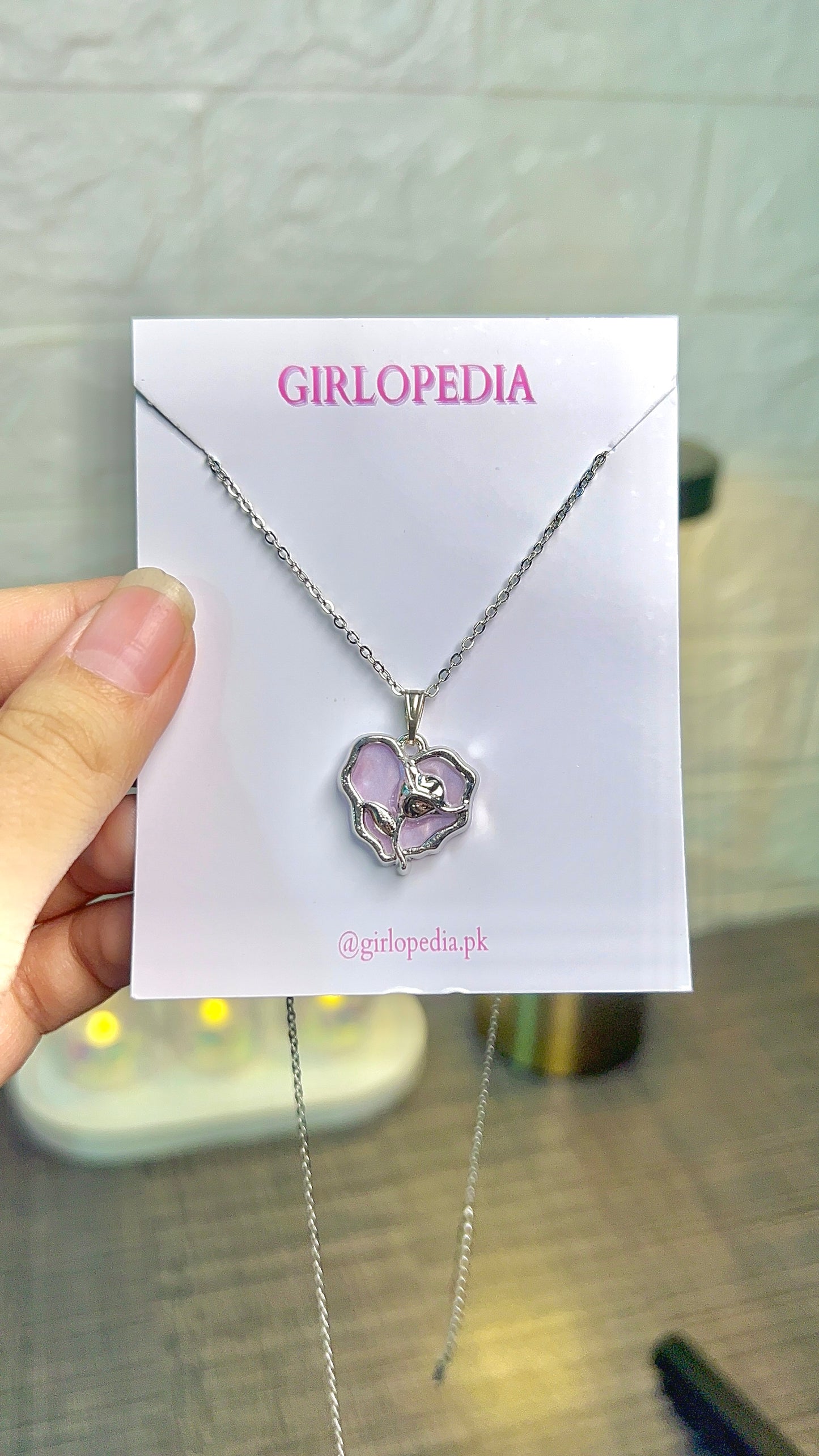 Stainless rose heart enamel pendant necklace
