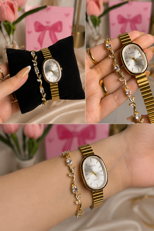 Stainless steel watch & tulip bracelet random color