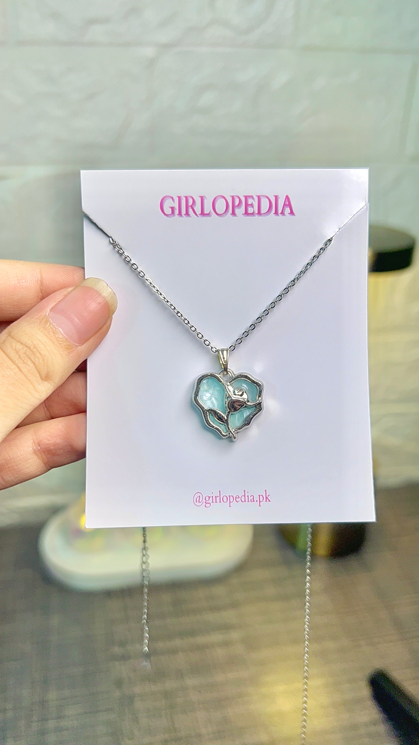 Stainless rose heart enamel pendant necklace
