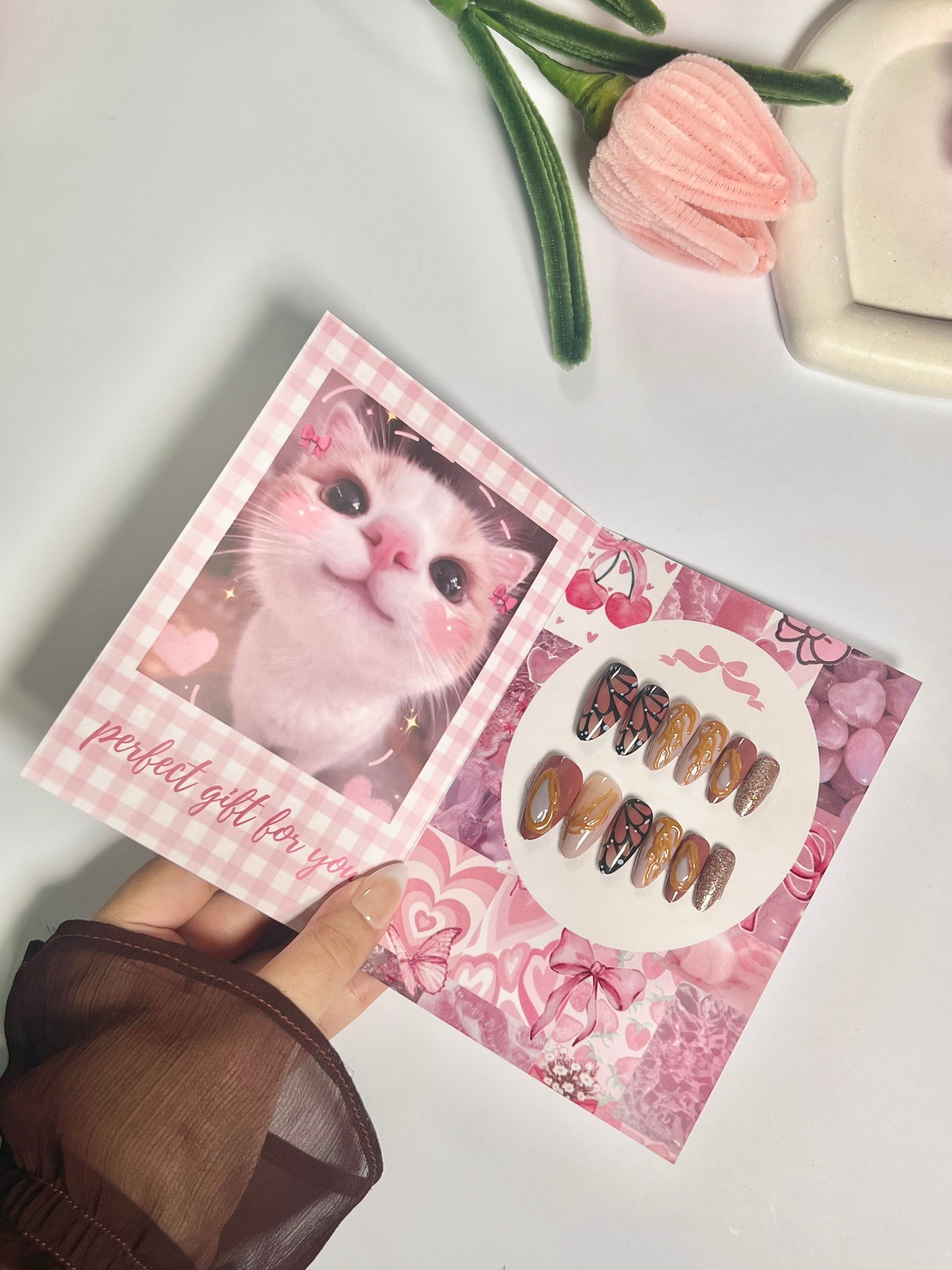 Premium 3D butterfly print nails - cute gift card packaging