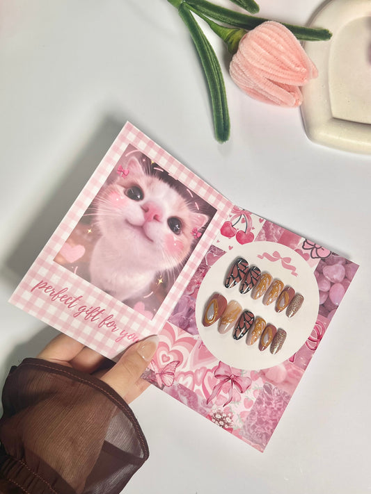 Premium 3D butterfly print nails - cute gift card packaging