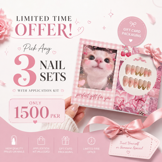 Any 3 premium nail sets of your choice with gift card packaging+application kit