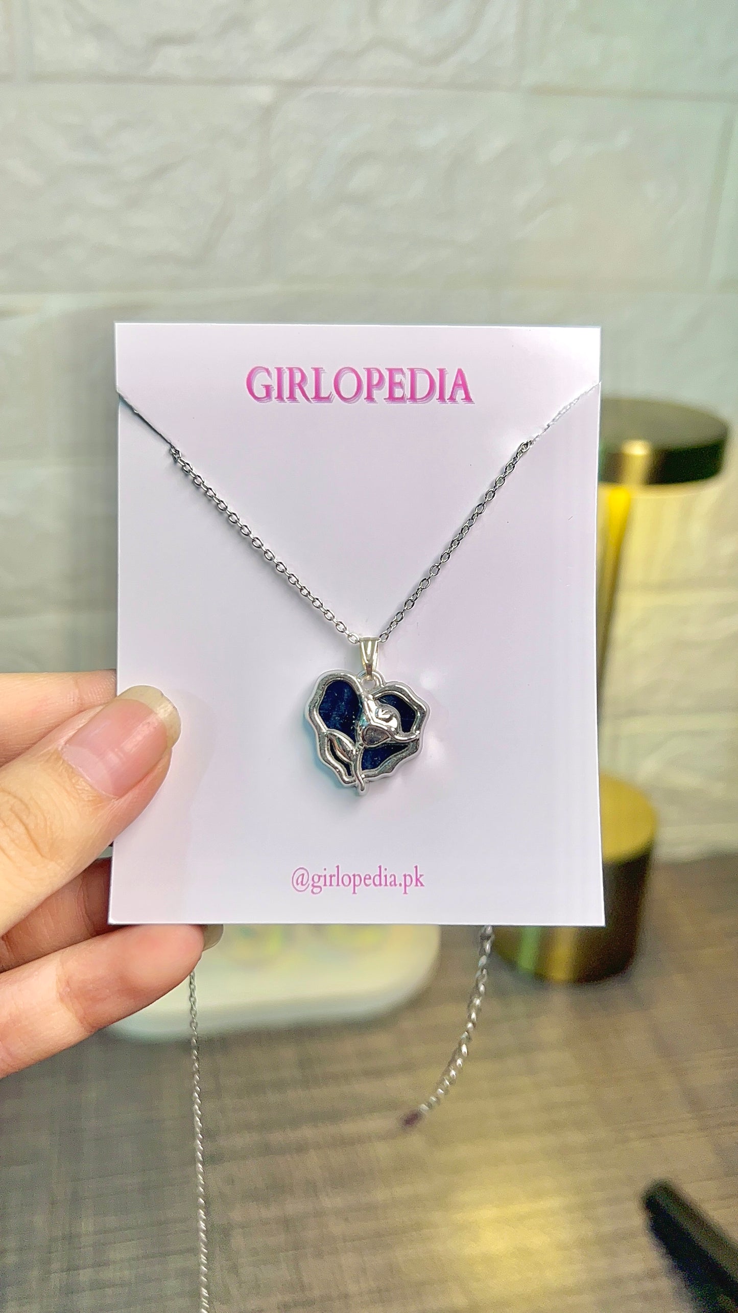Stainless rose heart enamel pendant necklace