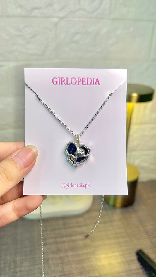 Stainless rose heart enamel pendant necklace