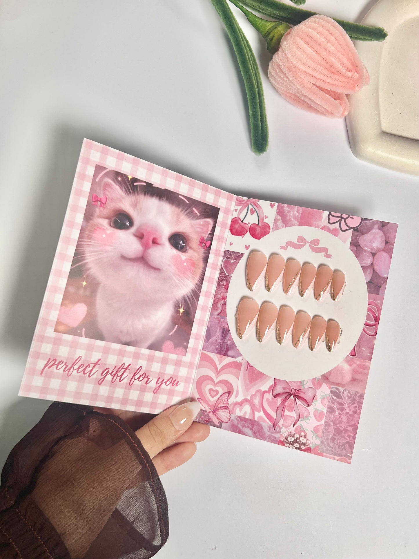 Cutest premium long nail set - cute gift card packaging