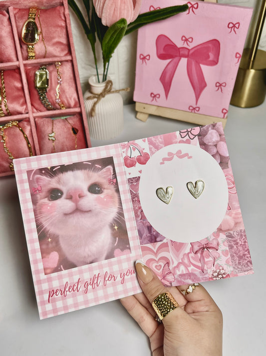 Cute korean heart earrings with premium gift card packaging