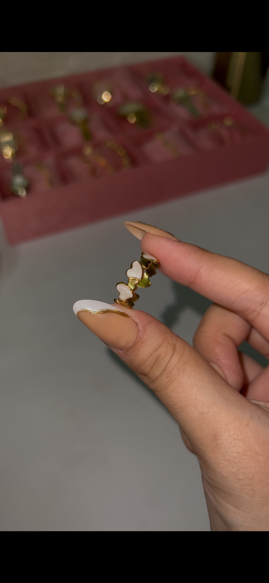 Stainless adjustable Minimal resin drop heart white & gold ring
