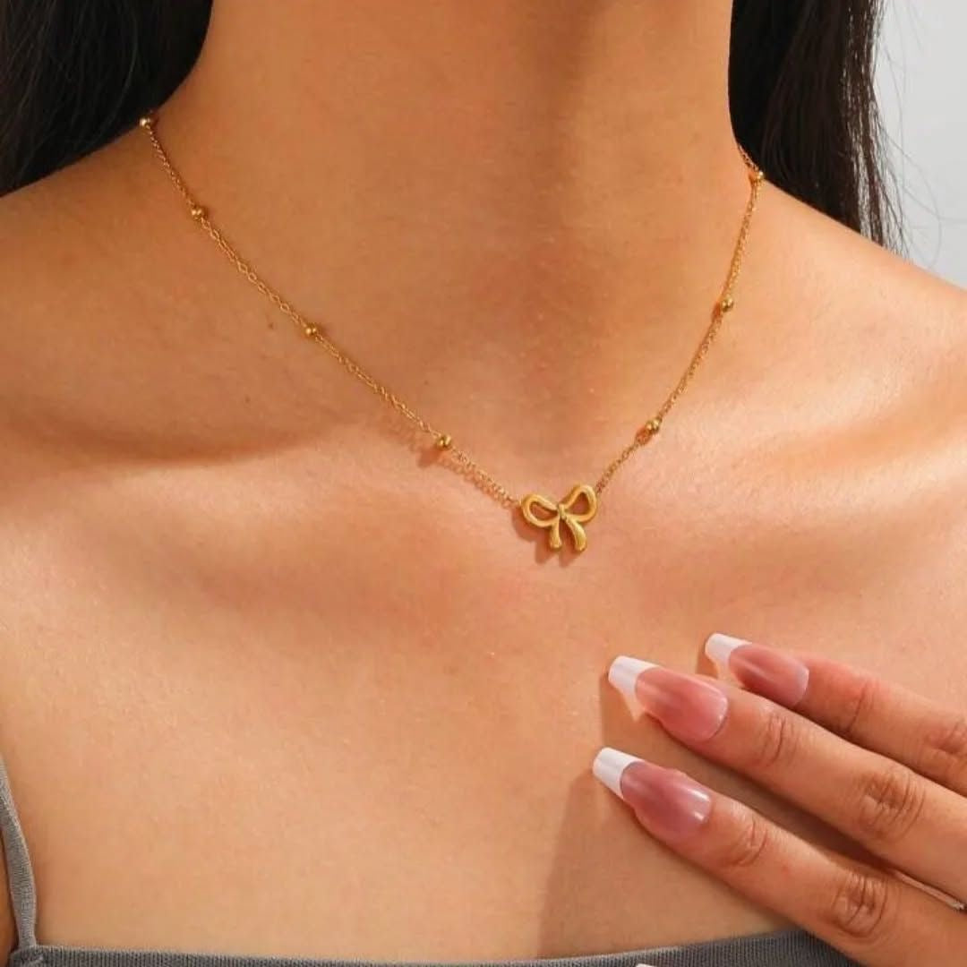 Stainless steel high quality minimal golden bow pendant