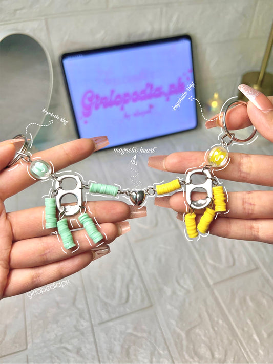 2pcs magnetic heart beaded keychain for couple/ partners