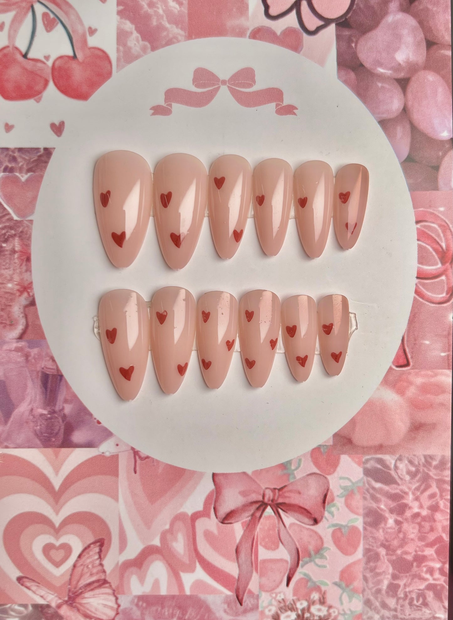 Red heart cute long nail set - cute gift card packaging