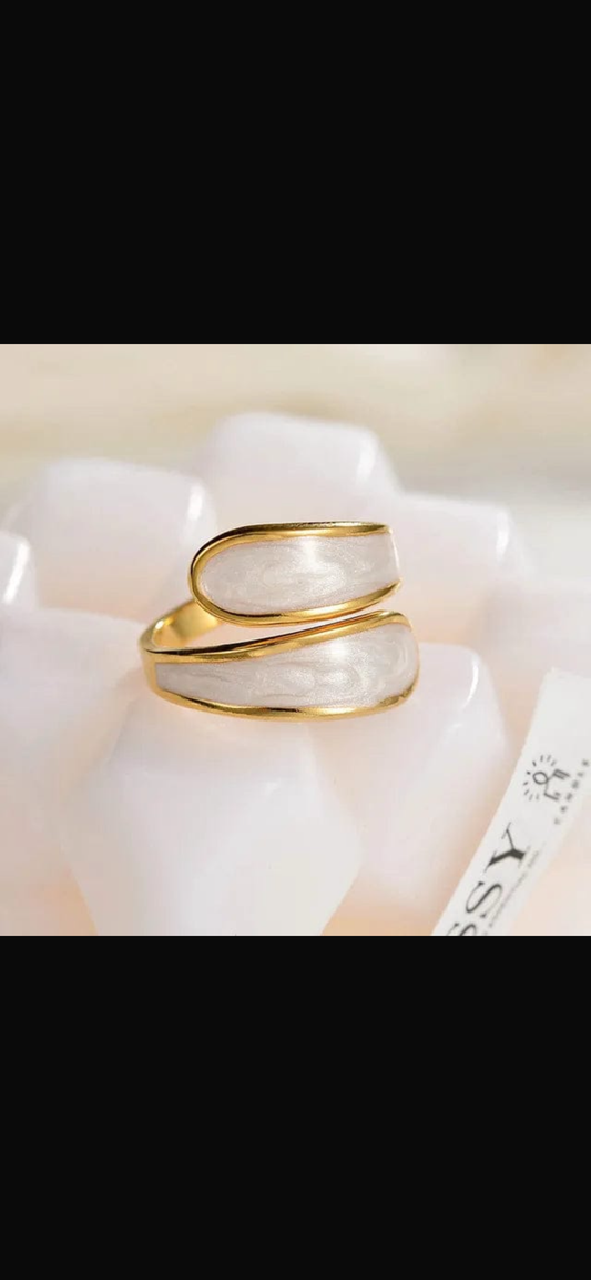 Retro gold color double oil drip open ring adjustable stainless steel