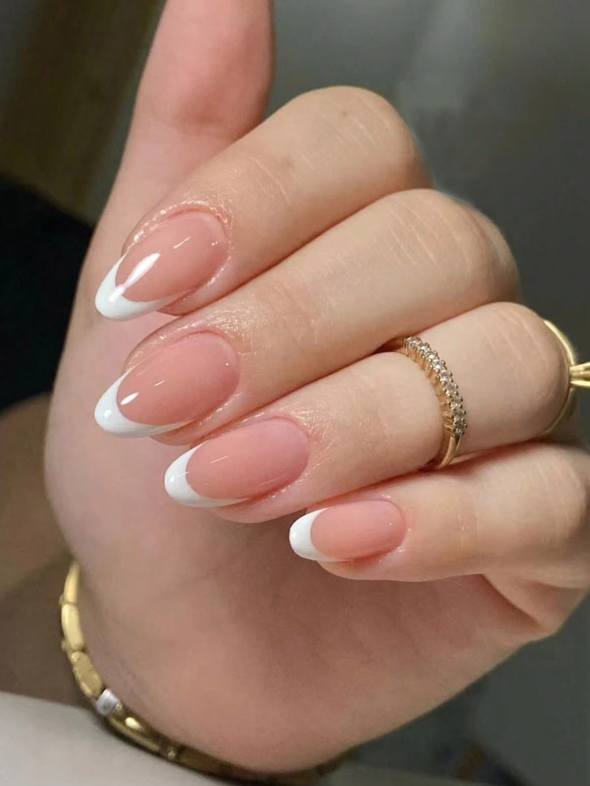 24pcs Hyper Realistic Classic White French Tip Almond Press-On Nails | Glossy Nude Full Cover Fake Nails | Reusable Salon Quality Nail Set | 24 PCS with Nail Tabs