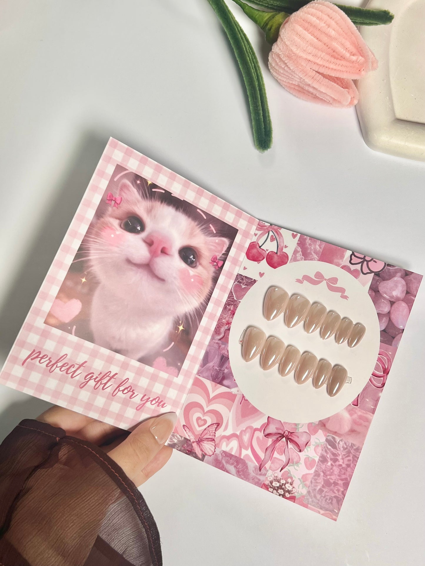 Premium Chrome metallic nude handmade nail set - gift card packaging