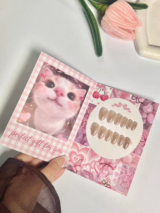 Premium Chrome metallic nude handmade nail set - gift card packaging