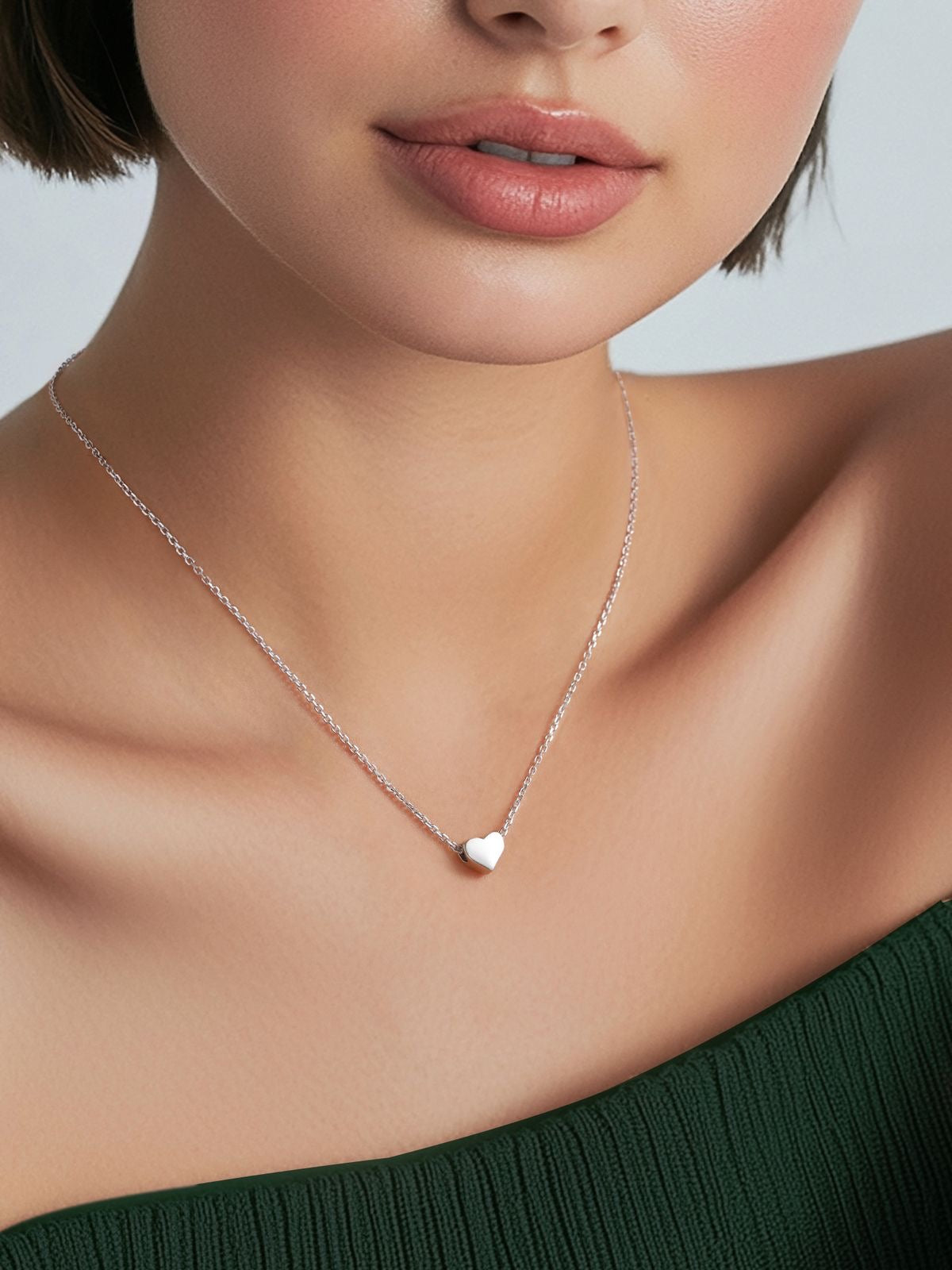 Dainty stainless silver heart minimal pendant