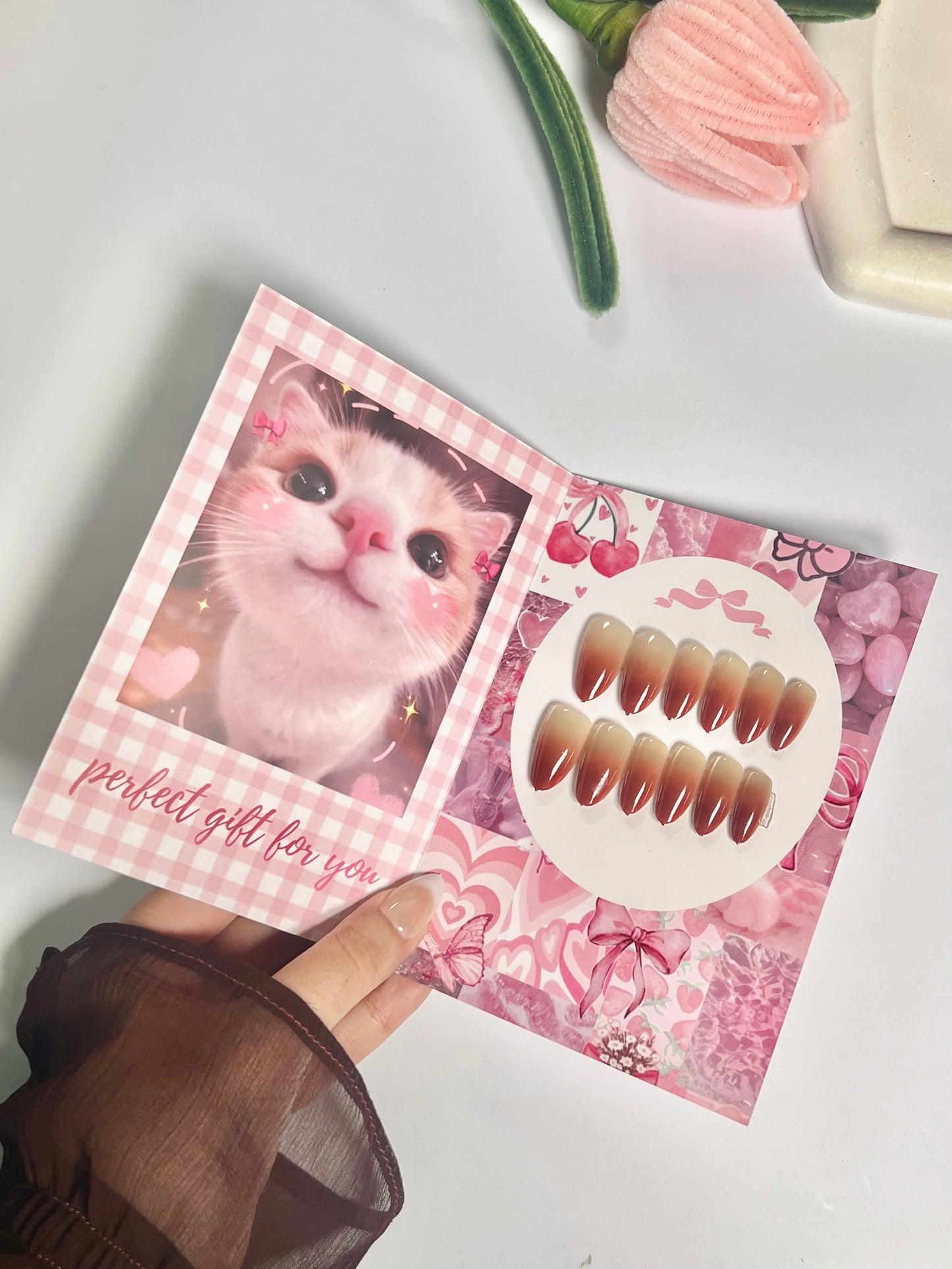 Premium gradient cat eye nail set - cute gift card packaging