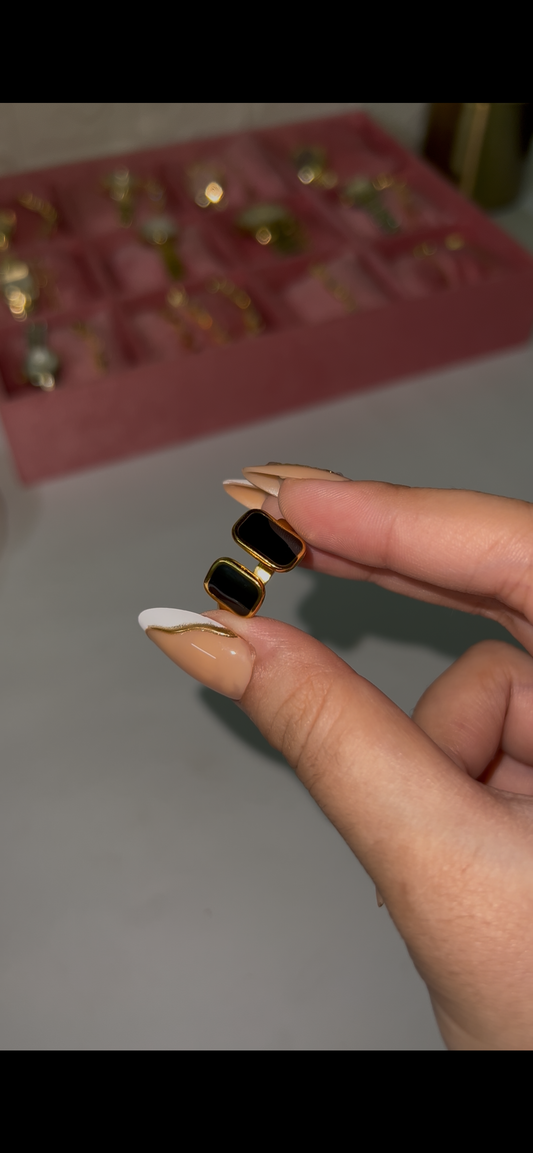 Stainless steel adjustable black enamel ring
