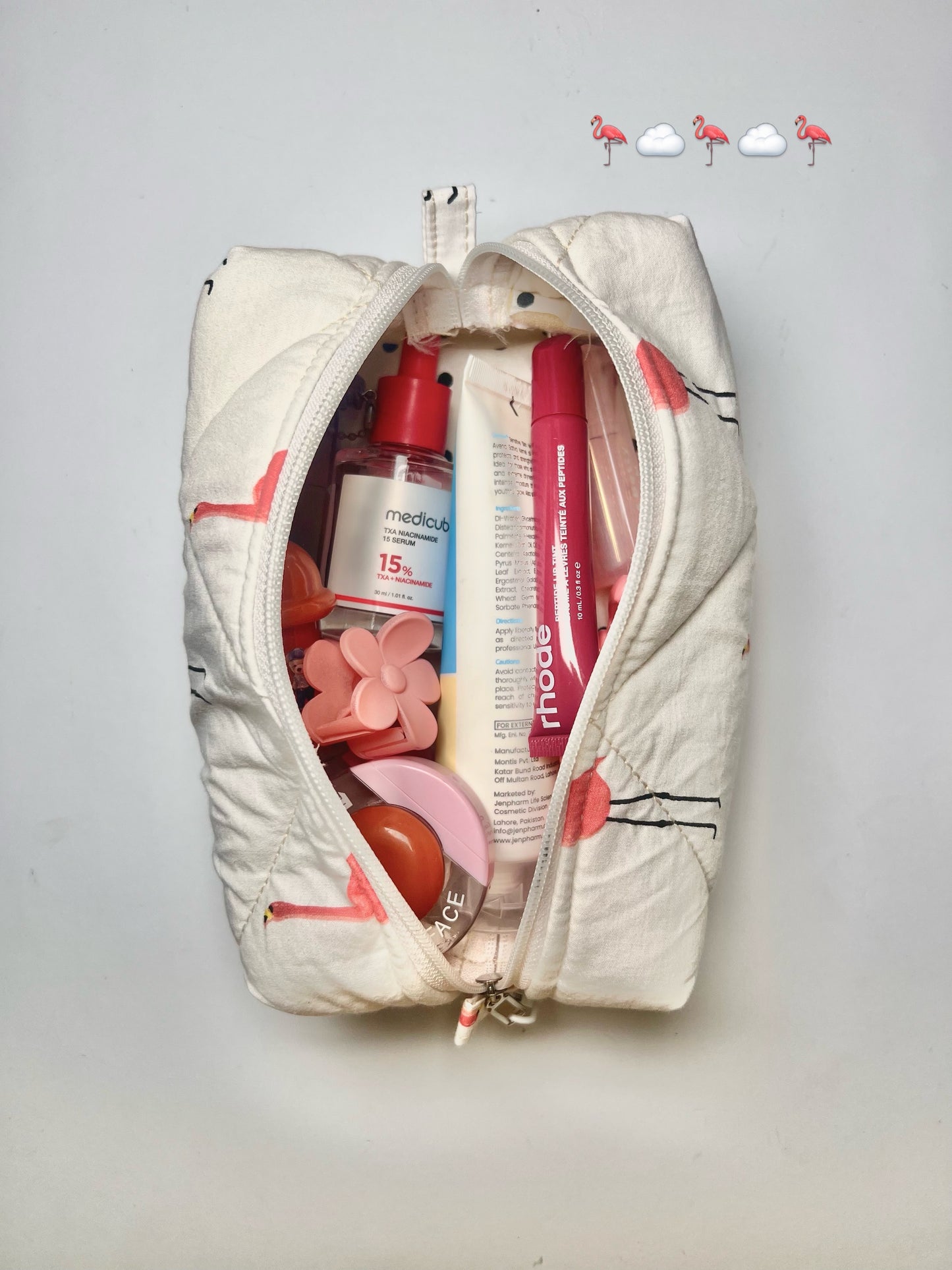 Cute flamingo makeup bag - makeup pouch with free charm