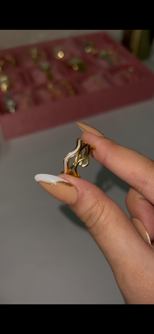 Chunky resin white & gold stainless steel adjustable ring
