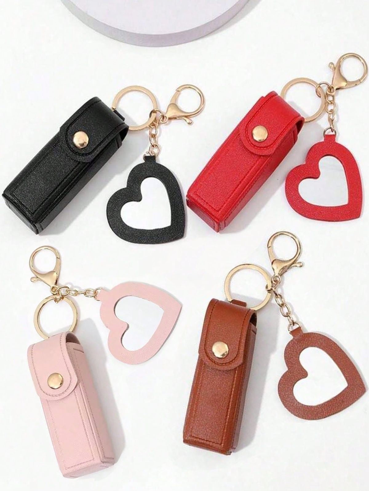 Portable cosmetic case compact mini lipstick holder gloss portable keychain with mirror