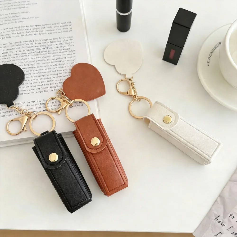 Portable cosmetic case compact mini lipstick holder gloss portable keychain with mirror