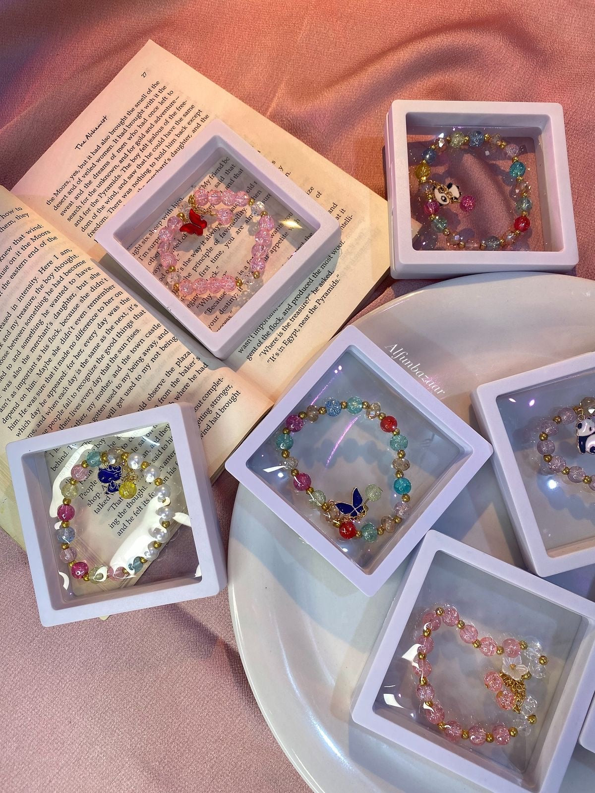 Cute beaded bracelet in high quality premium box packaging