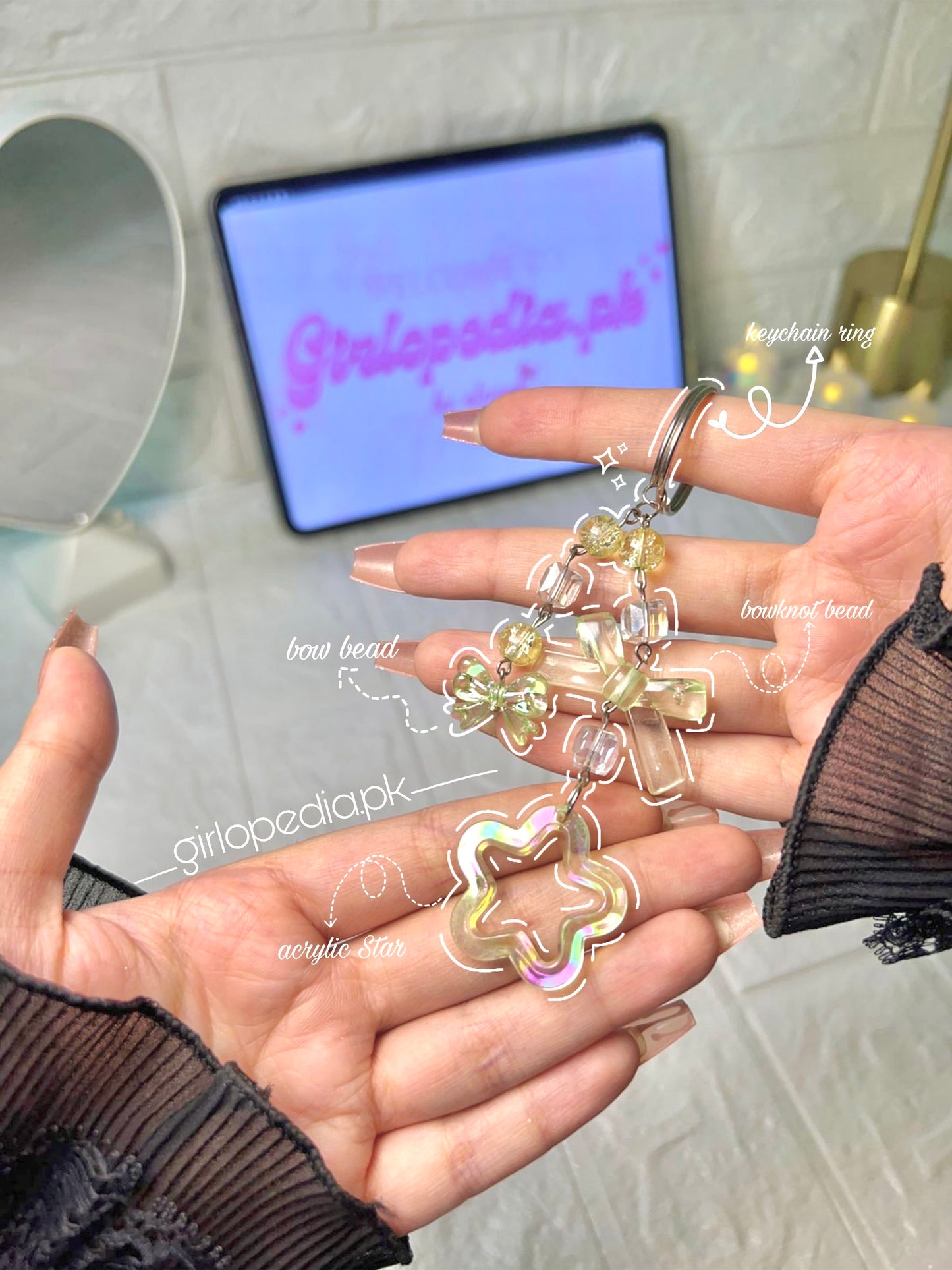 Cute star yellow beaded keychain
