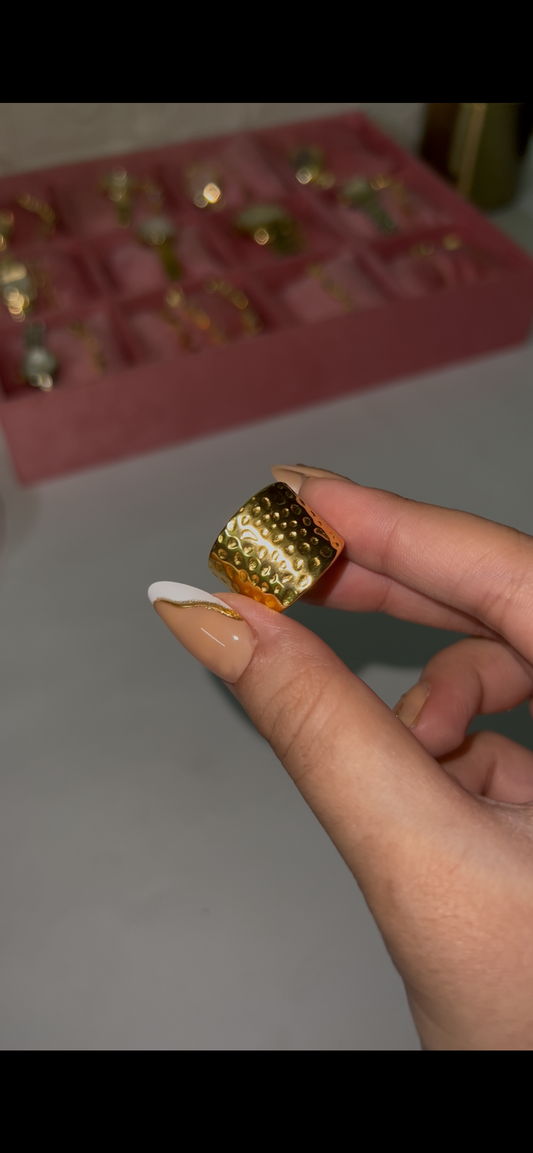 Chunky golden adjustable ring stainless steel