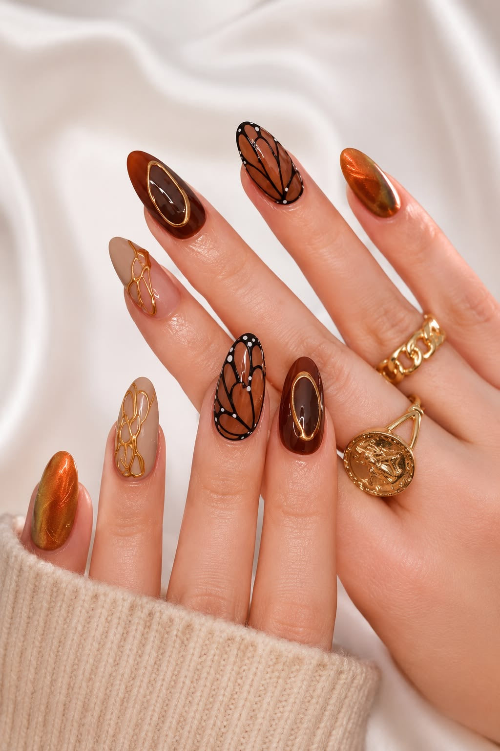 24 Pcs Butterfly Chrome 3D Press On Nails | Reusable Fake Nails with Free Nail Tabs Stickers | Glossy Artificial Full Cover Nail Set for Women & Girls