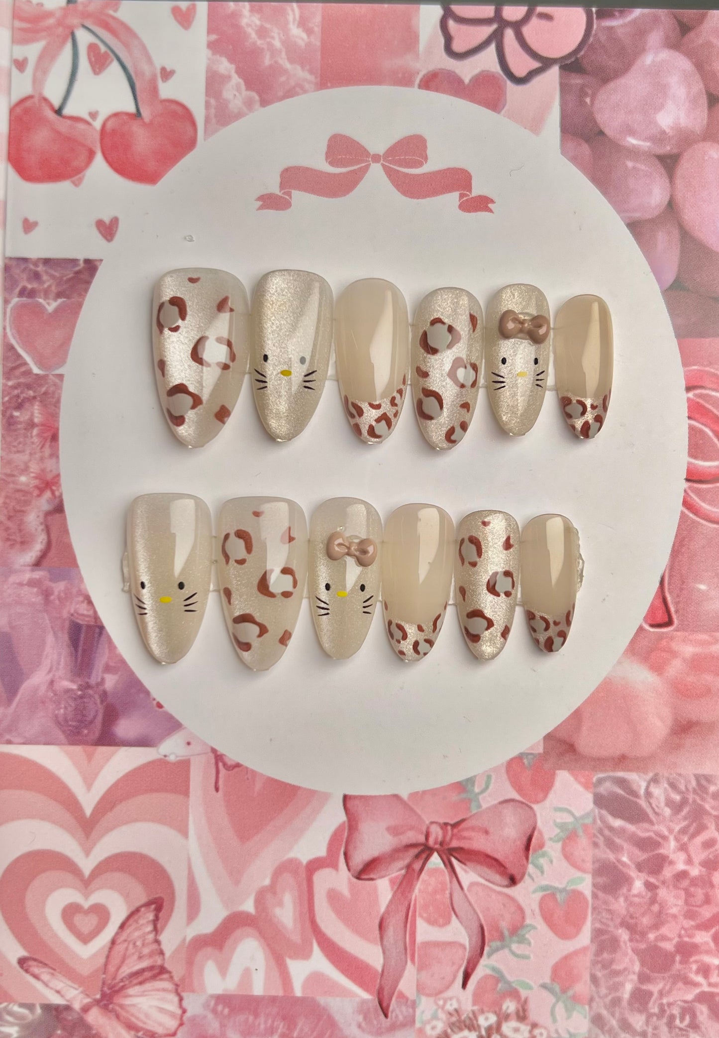 Cute kitty leopard print cat eye nail set - cute gift card packaging