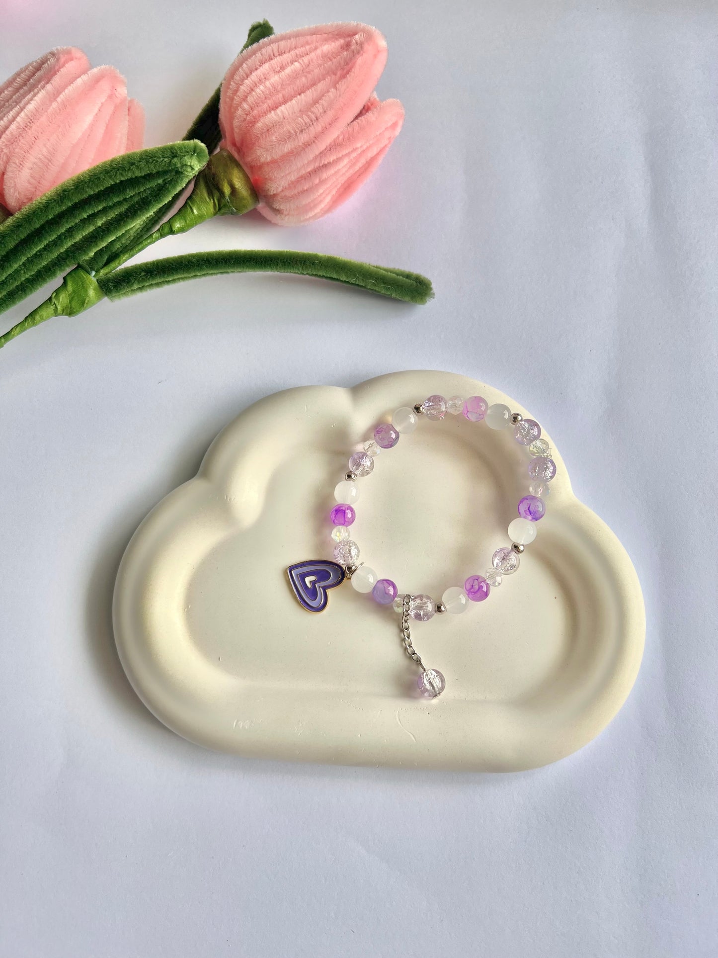 Purple heart beaded bracelet