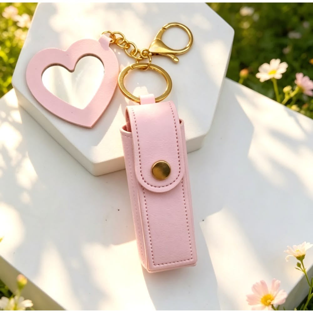 Portable cosmetic case compact mini lipstick holder gloss portable keychain with mirror