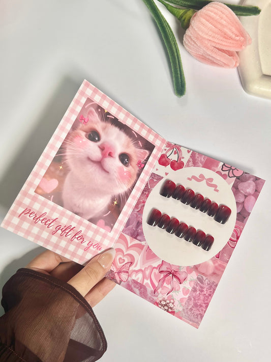 High quality 14pcs Cherry red short nails - cute gift card packaging