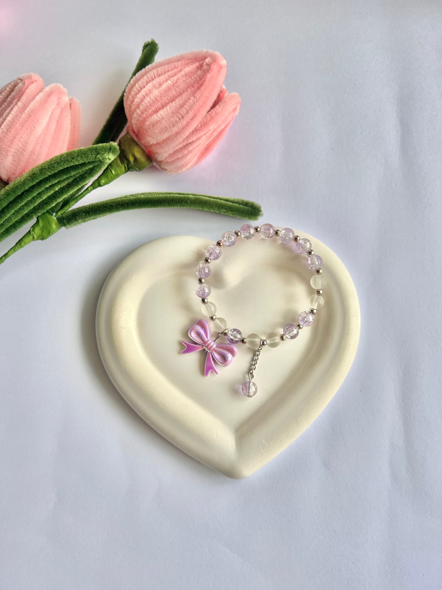 Purple & white bow bracelet