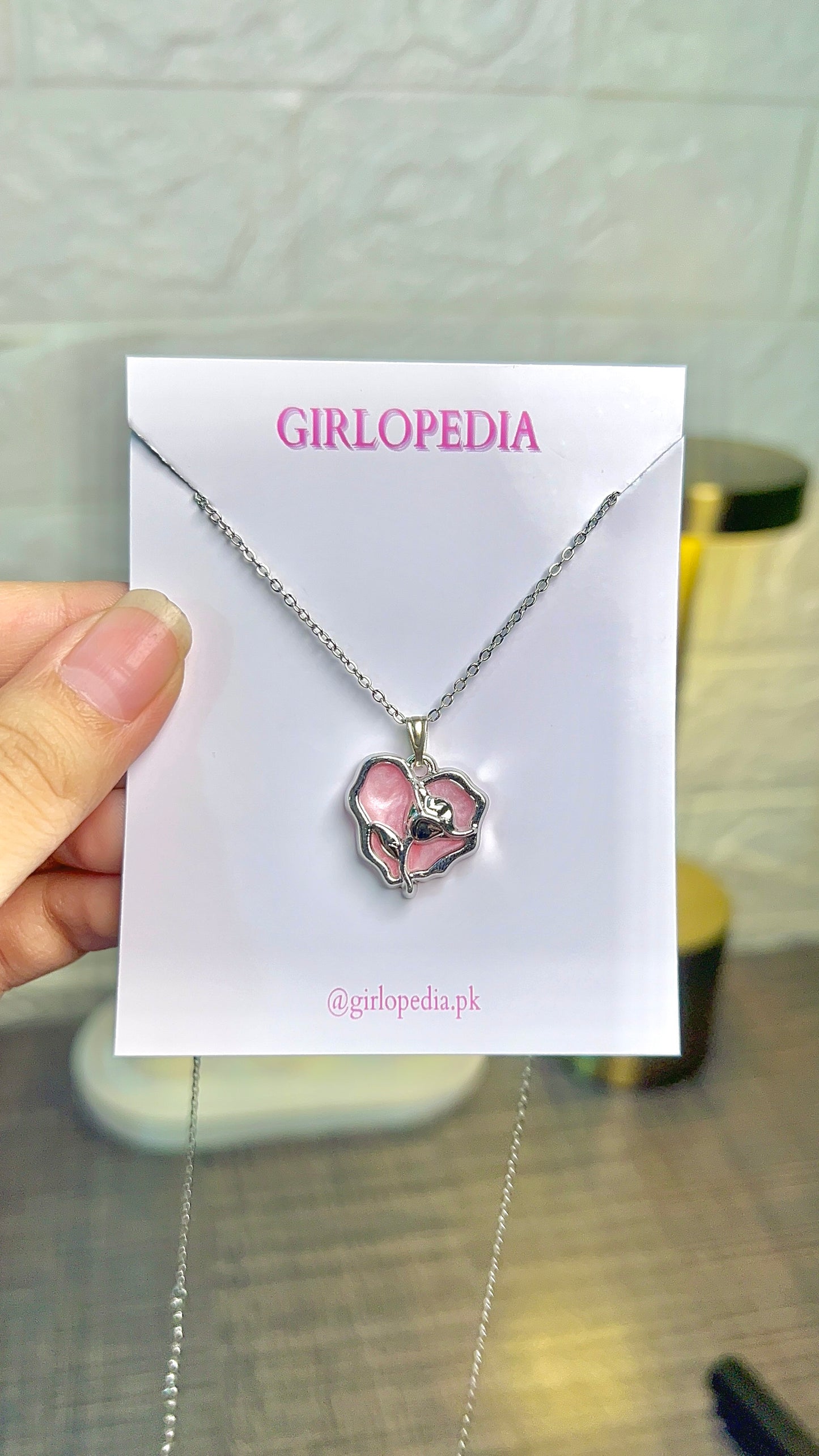 Stainless rose heart enamel pendant necklace