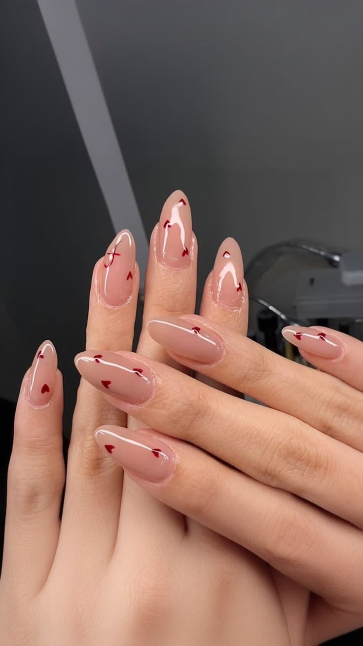 24pcs minimalist read heart nude almond set
