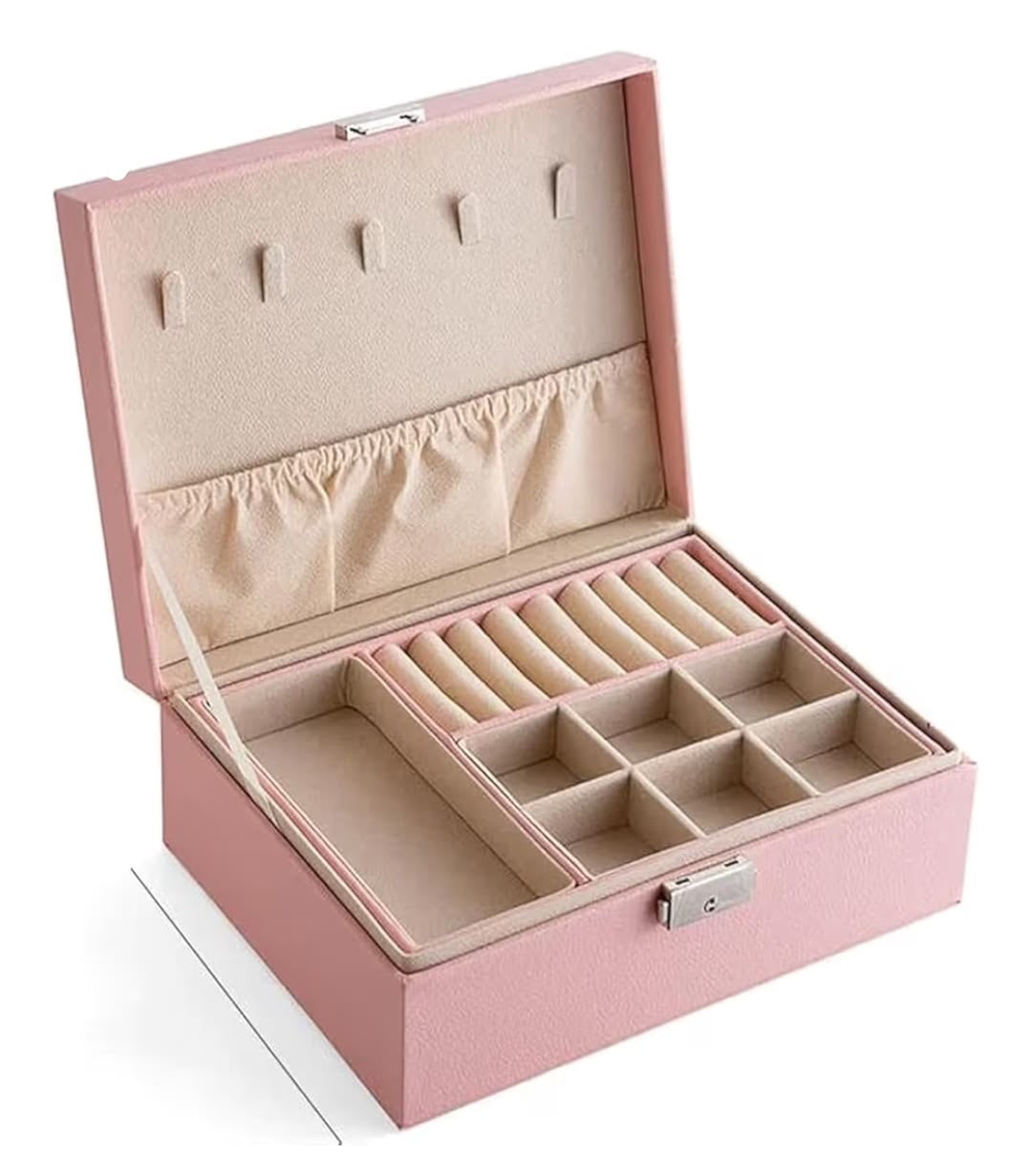 Premium leather pink multi layer vanity jewelry organizer