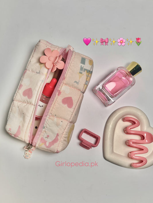 Cute pink makeup pouch - makeup bag for makeup Or skincare with free charm