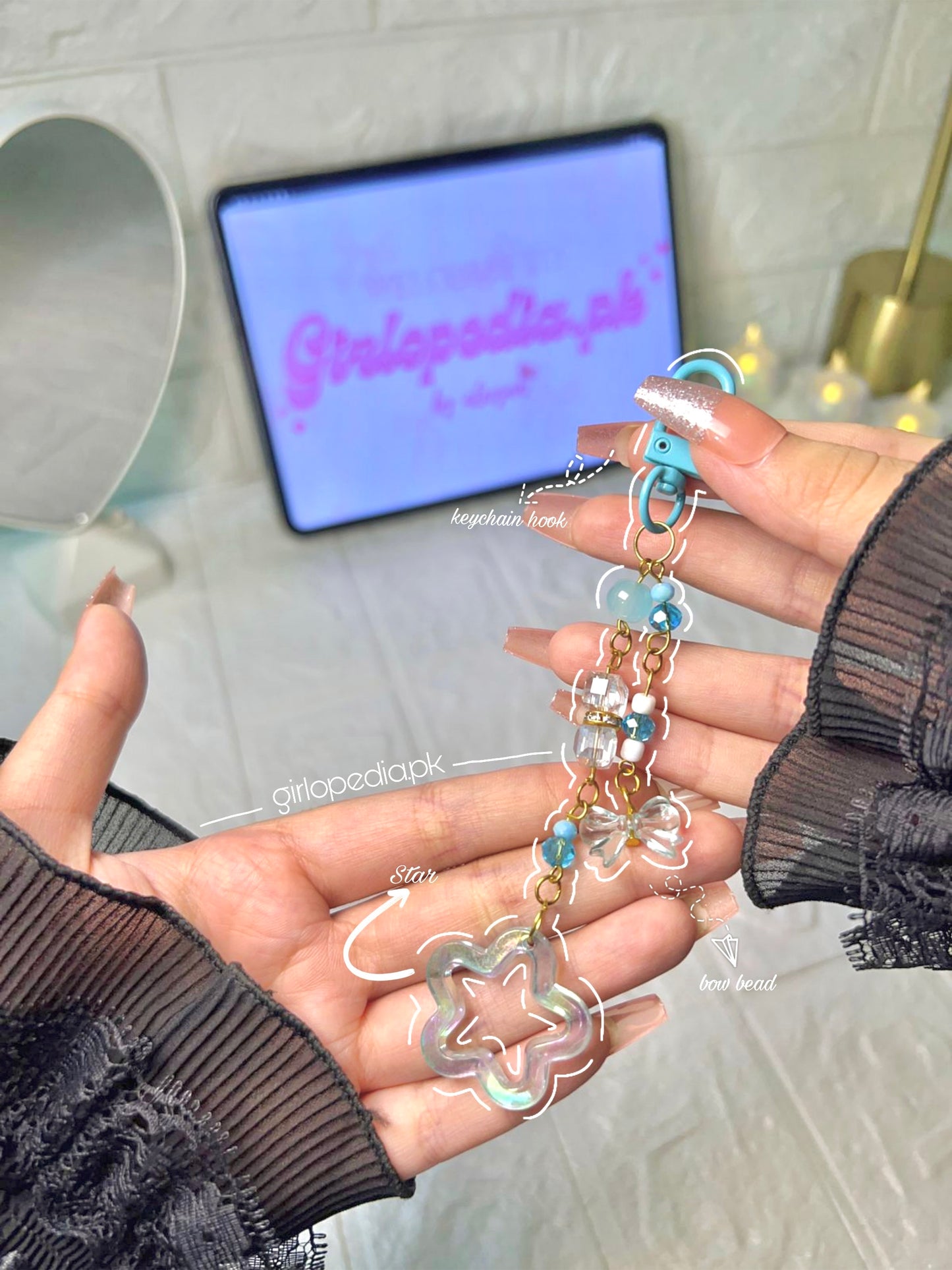 Cute blue beaded star keychain most trendy